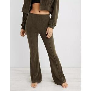 Aerie Groove-On Rib Velour Flare Pants Olive Green Size Medium